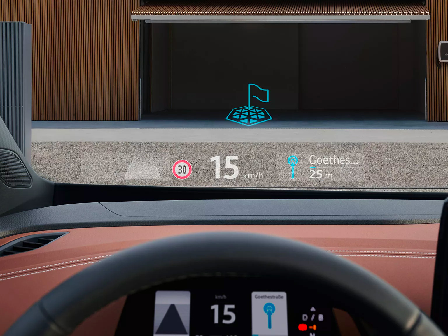 Dettaglio dell'head up display con realtà aumentata di ID.5 Volkswagen.